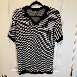 ASOS XS Black White Preppy Checker Print Knit Polo Short Sleeve Shirt